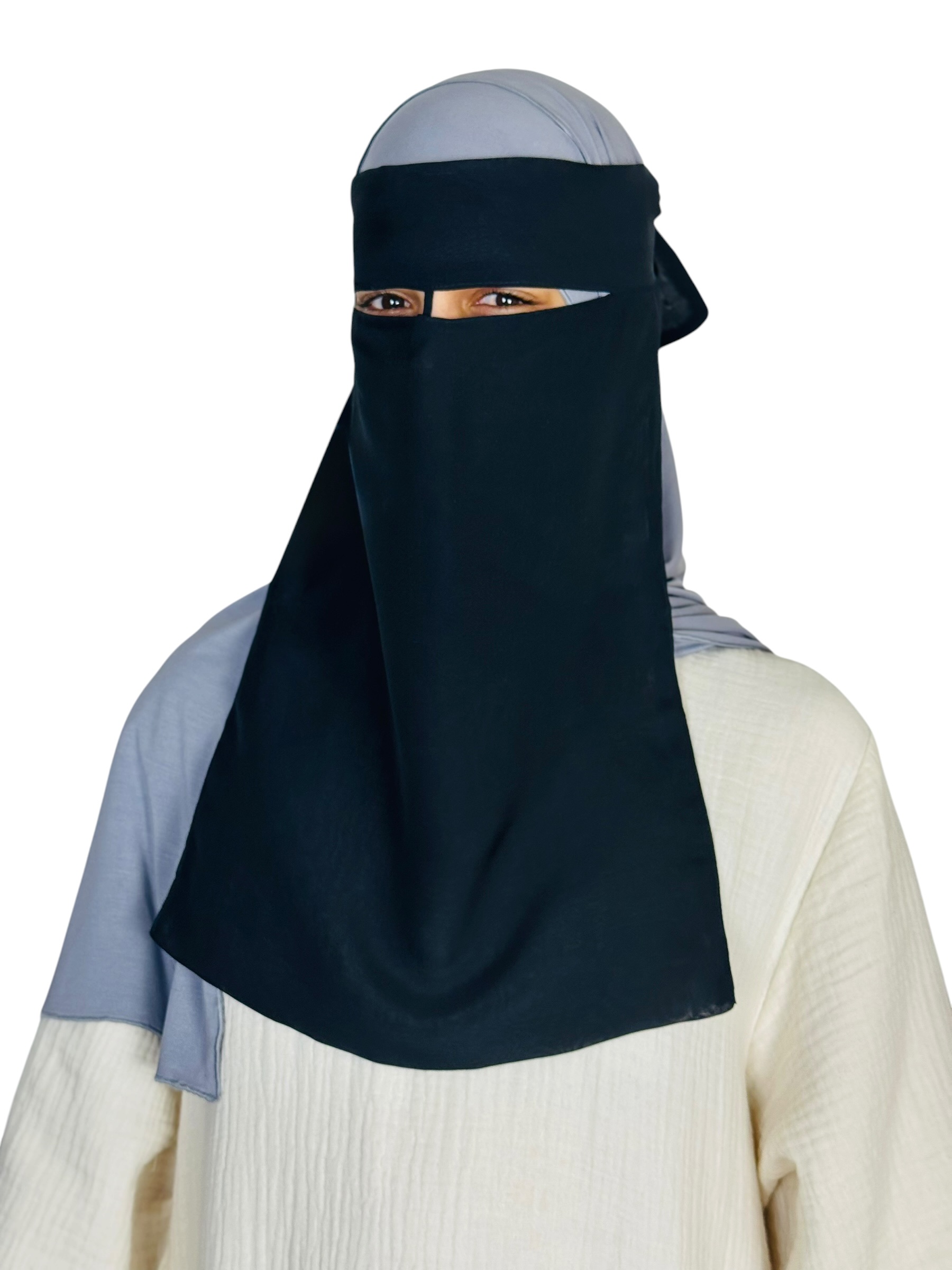 100% Silk Gauze Niqab With Nose String Black